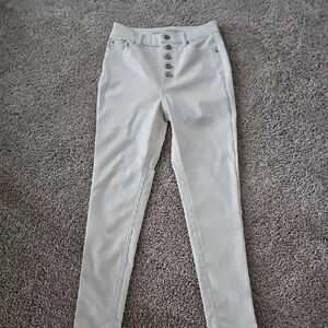 White High-Waisted Button-Fly Pleather Pants